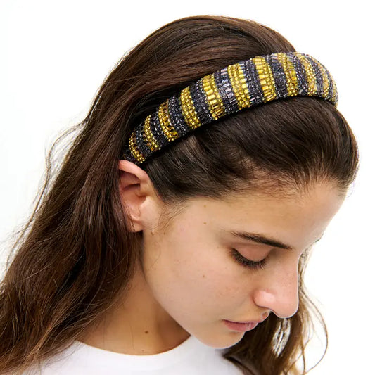 Head Ban Gold & Black Stone Striped