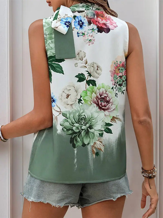 Sleeveless Neck Tie Shirt