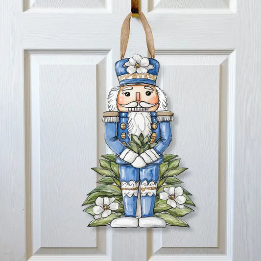 Blue Magnolia Nutcracker Door Hanger-Merry Christmas Holiday