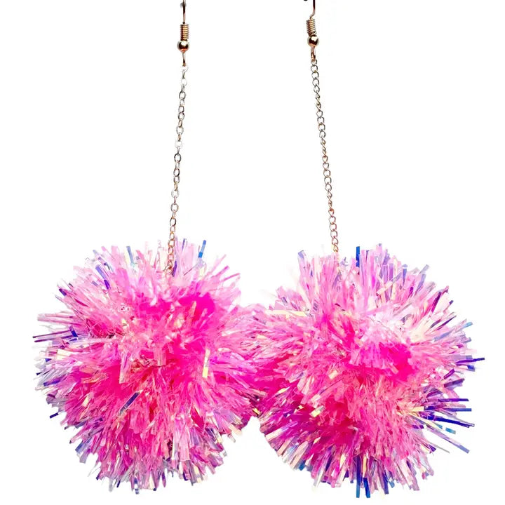 Pink Iridescent Tinsel Pom Dangle