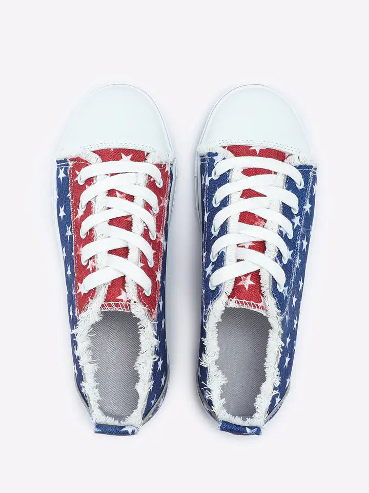 American Flag Stars Printed Frayed Lace-Up