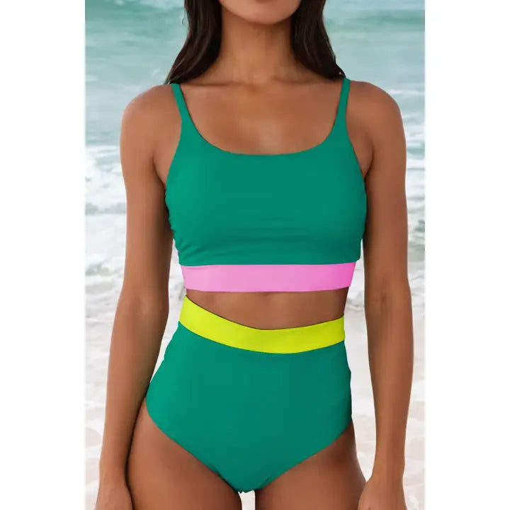 Color-block Patchwork High Waisted Bikini