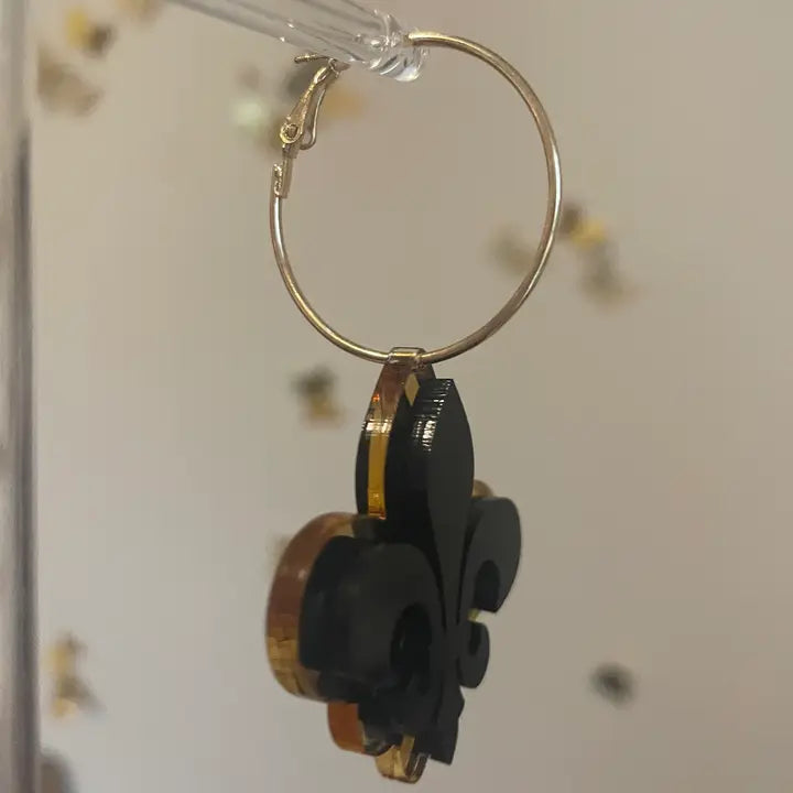 Black & Gold Fleur De Lis Acrylic Earrings