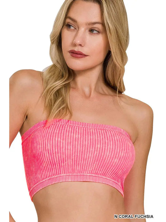 Washed Ribbed Seamless Tube Top