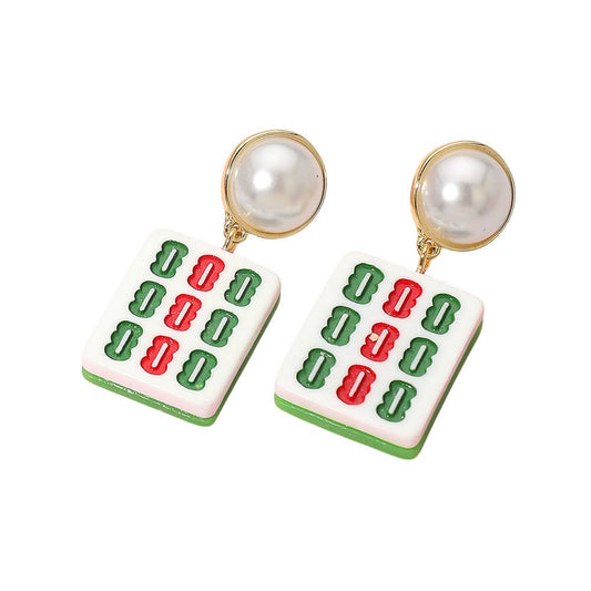 Pearl Mahjong Tile Drop Earrings Square - The Season Boutique