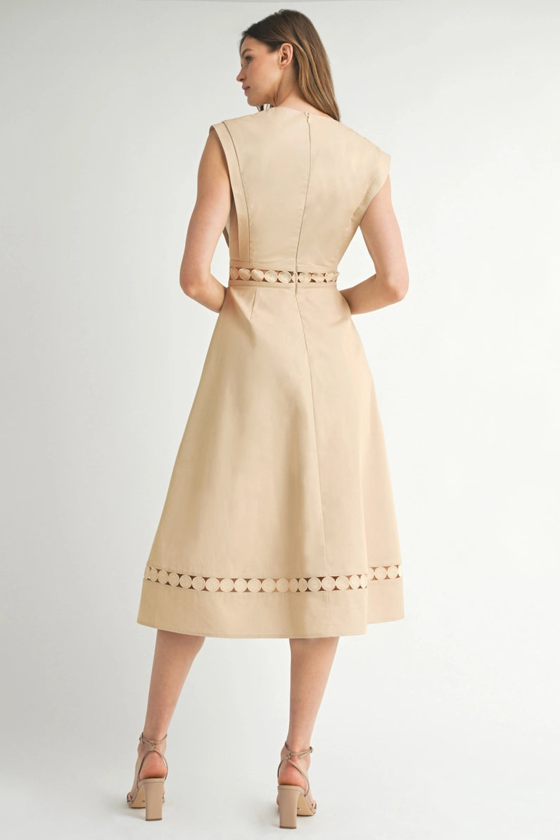 Sleeveless Lace Trim Midi Dress
