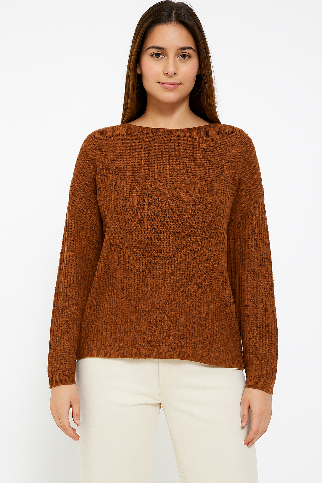Boat Neck Crochet Knit Top