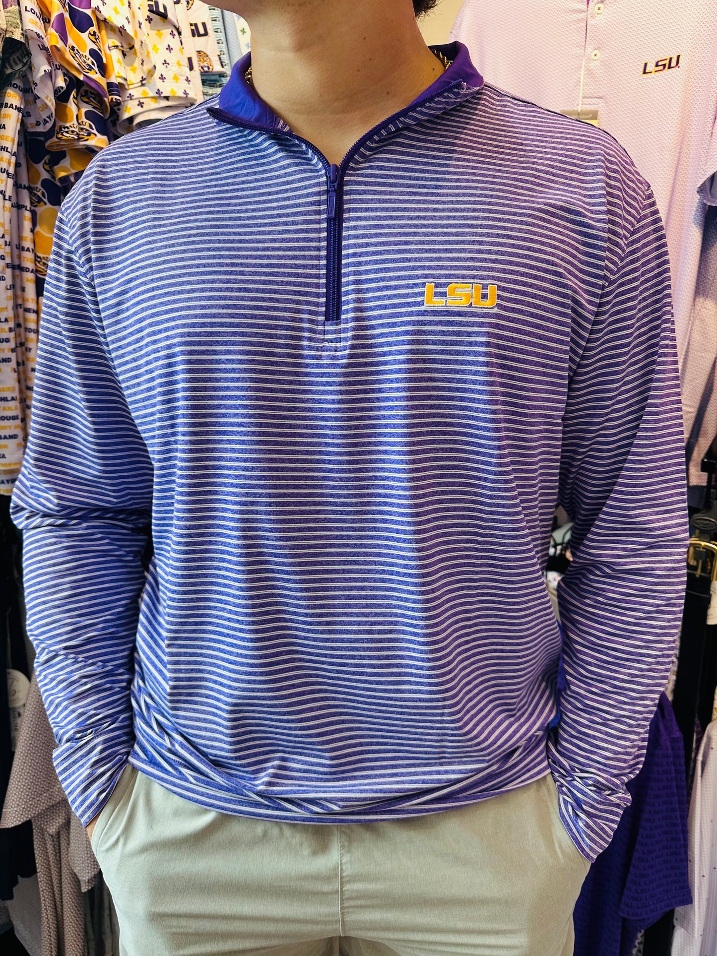 LSU Heather Stripe Pullover