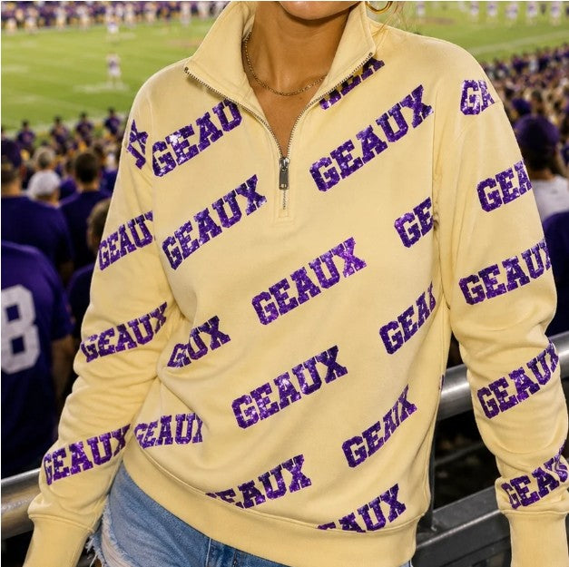 Sequin Geaux LSU quarter zip