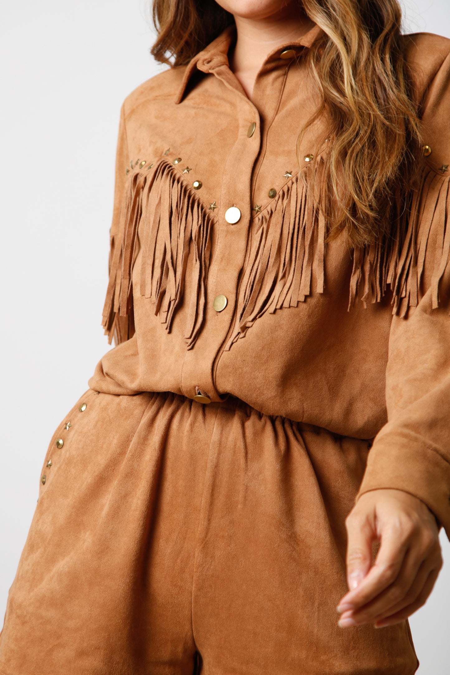 Suede Romper With Fringe