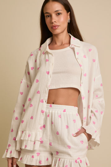 Cotton Gauze Top With Ruffle Hem - The Season Boutique
