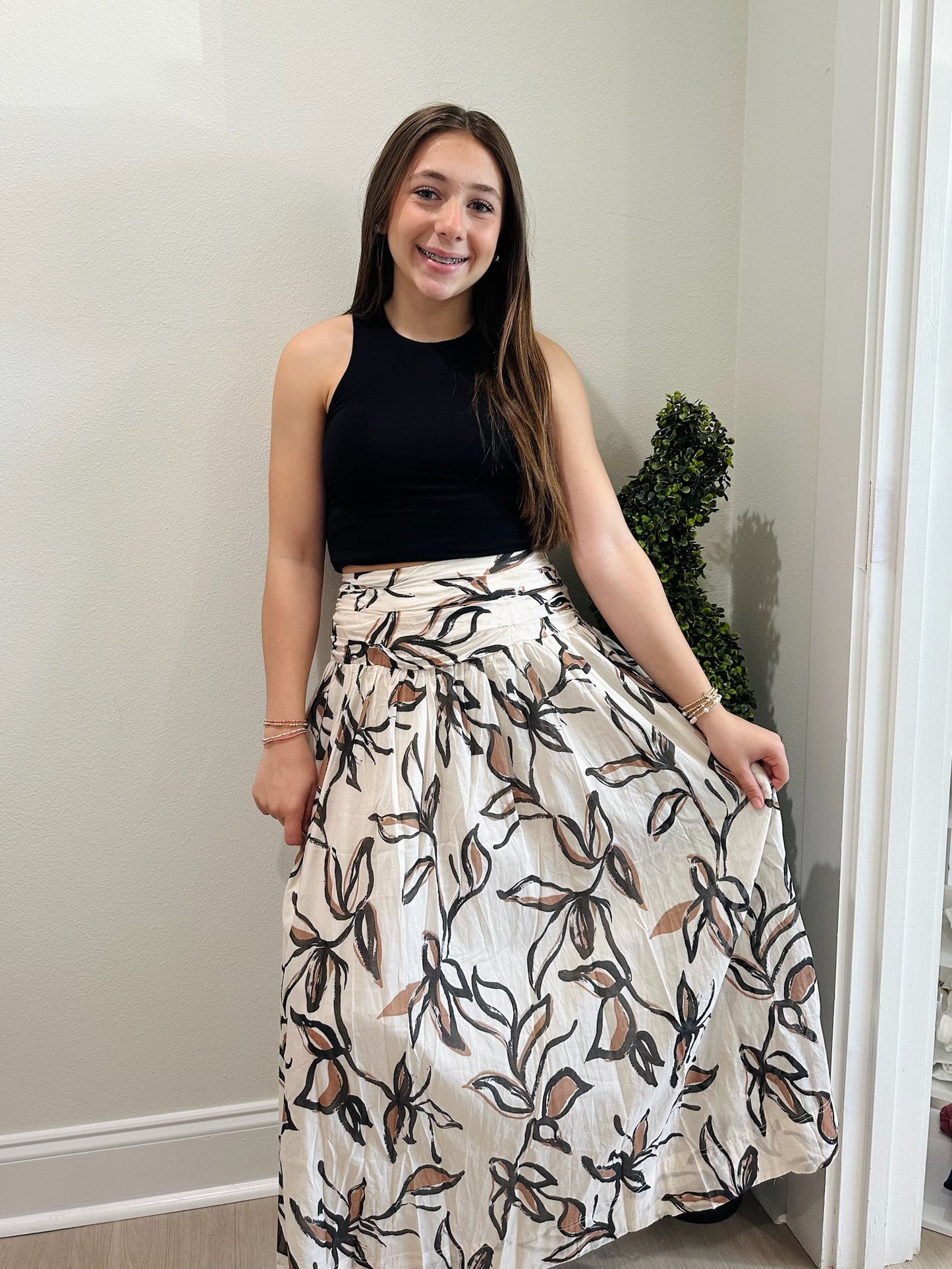 Ruched Floral Crop Skirt