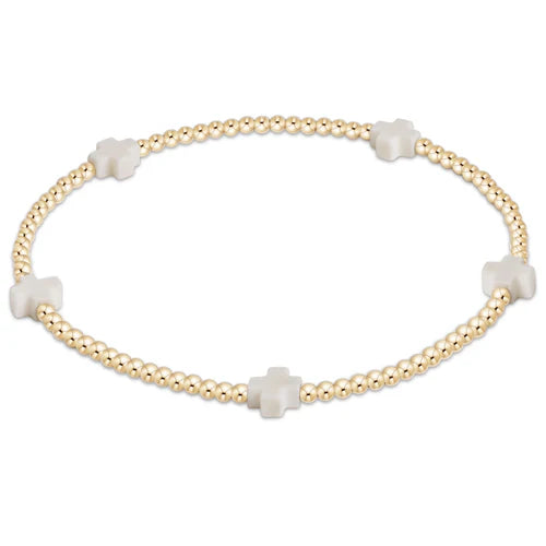 Signature White Cross Small Gold Pattern 2mm Bead Bracelet