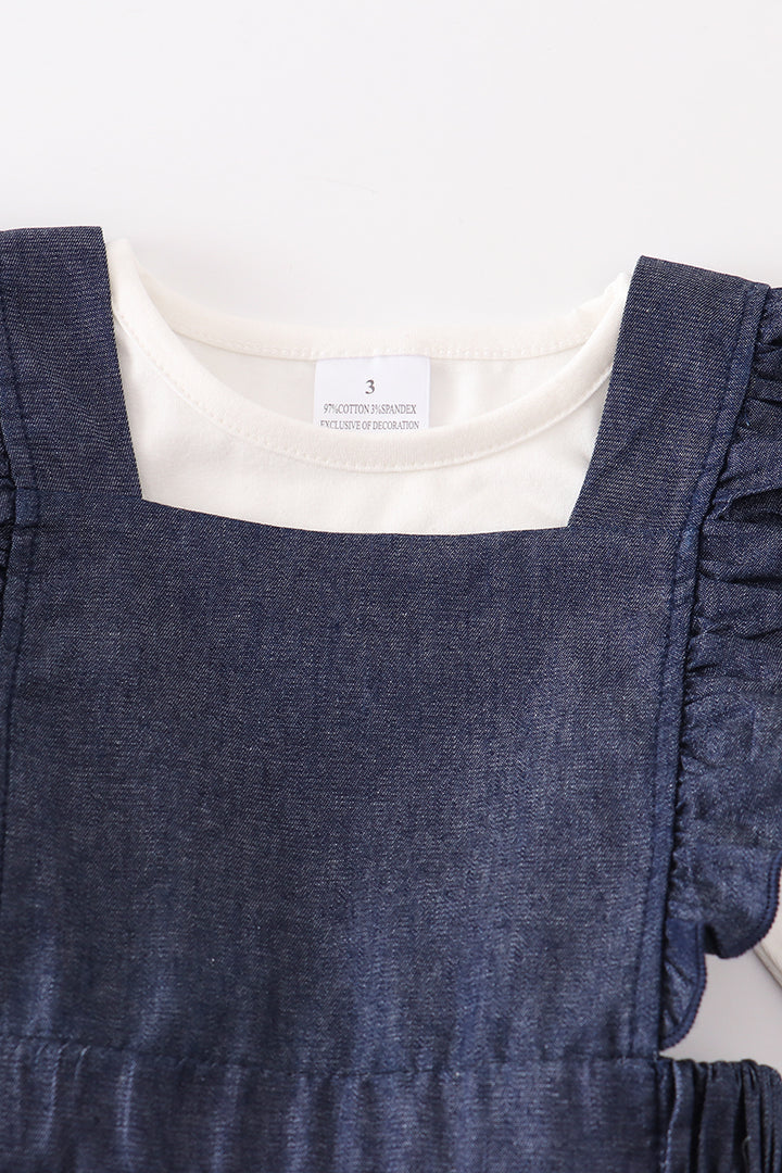 Navy Deer Denim Dress Set