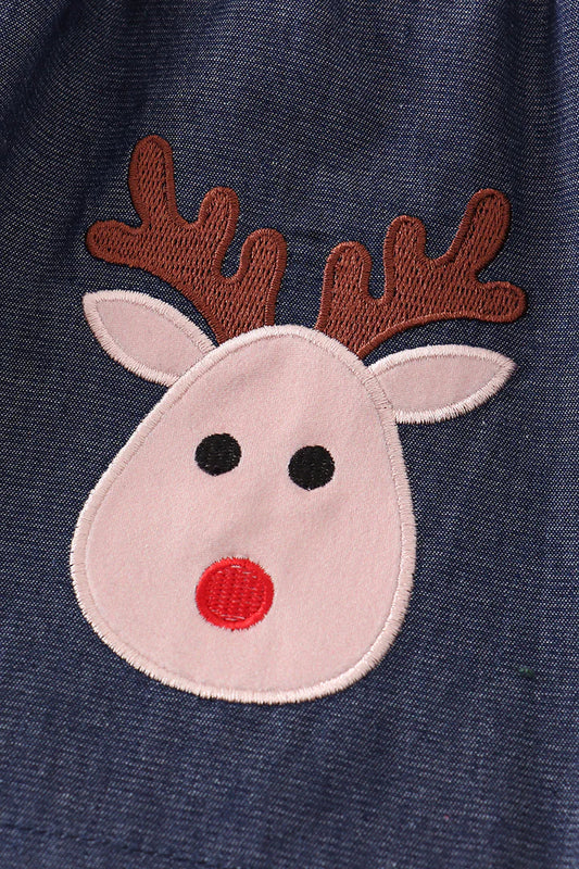 Navy Deer Denim Dress Set