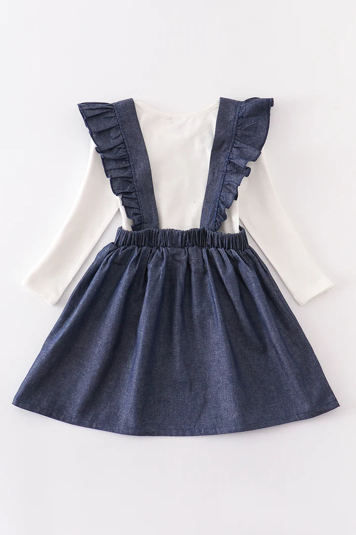 Navy Deer Denim Dress Set