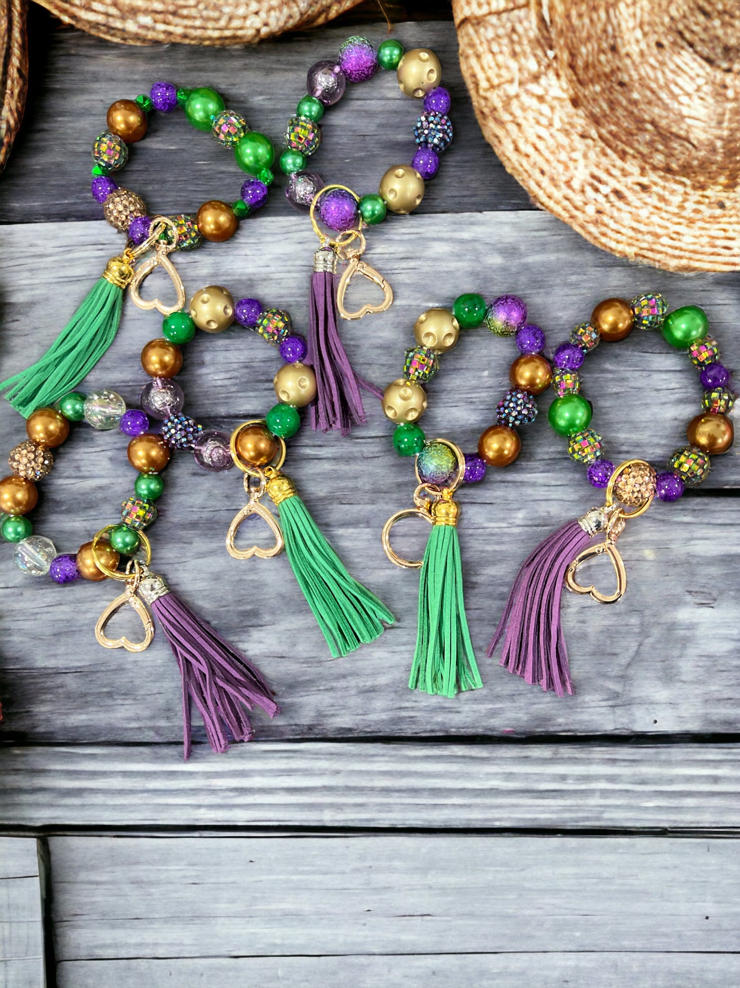 Mardi Grad Beaded Key Rings