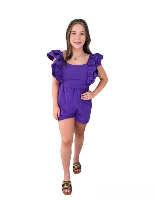 Purple Ruffle Sleeve Romper - The Season Boutique
