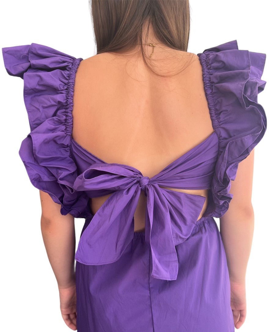 Purple Ruffle Sleeve Romper - The Season Boutique