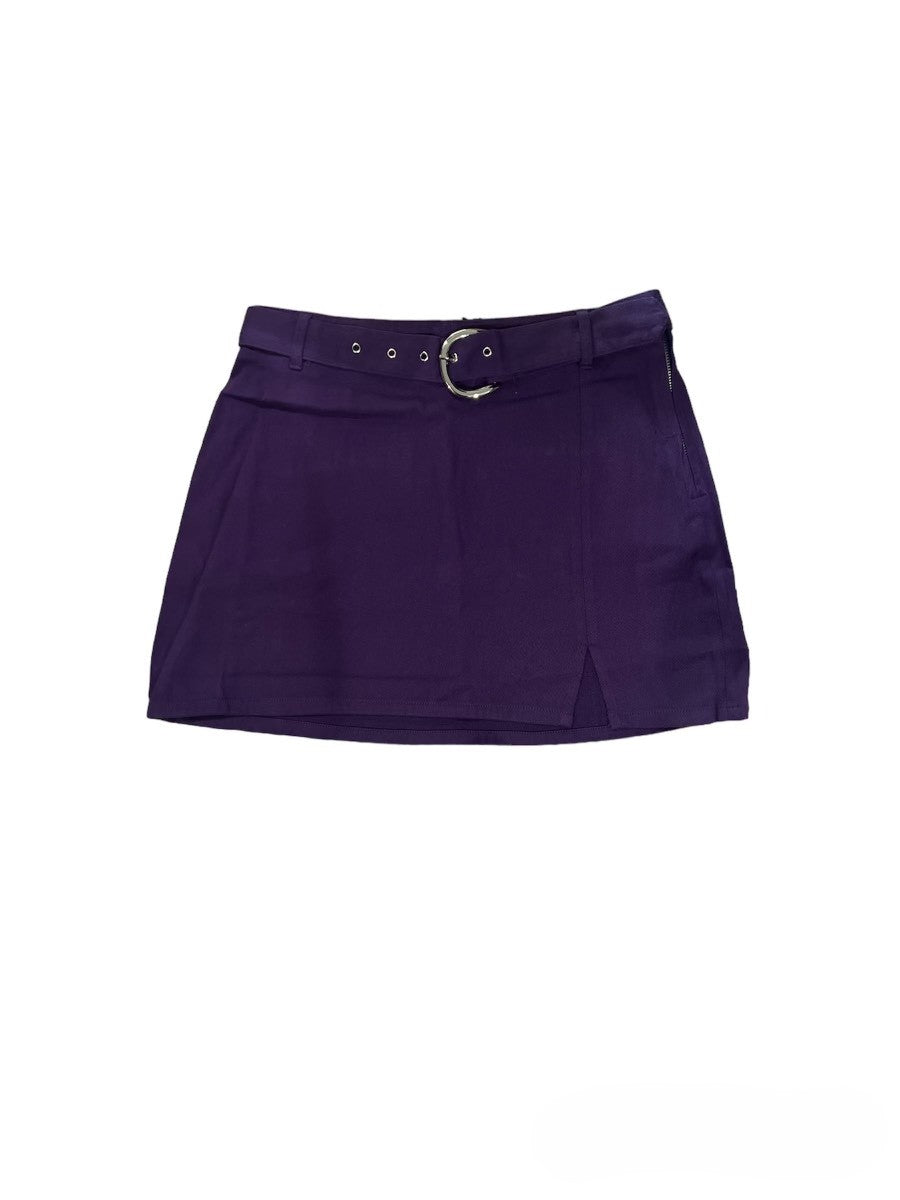 Belted Denim Skirt with Slit