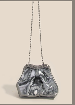Rhinestone Embellished Metallic Finish Evening Bag GUN