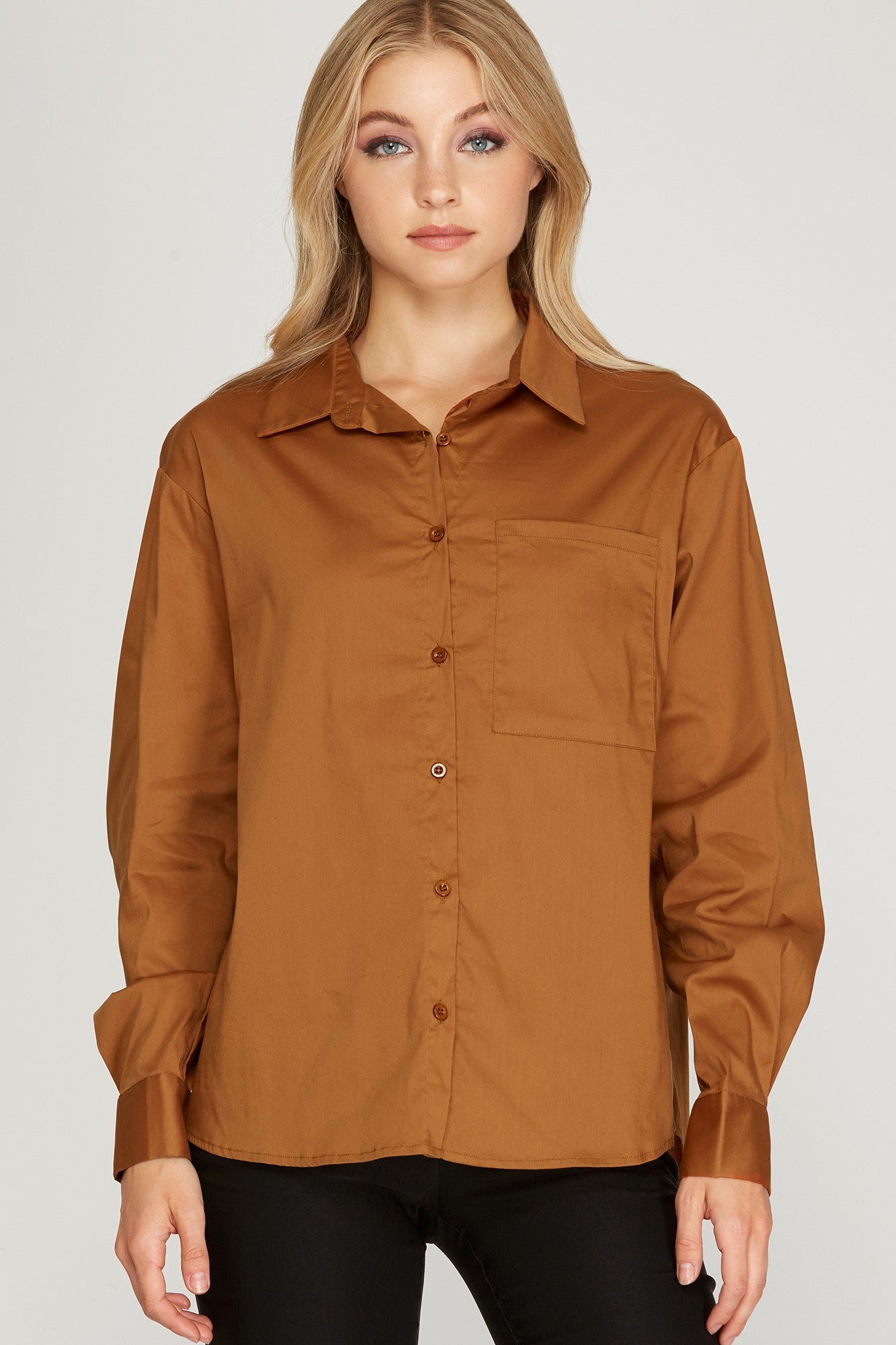 LONG SLEEVE WOVEN BUTTON DOWN SHIRT - The Season Boutique