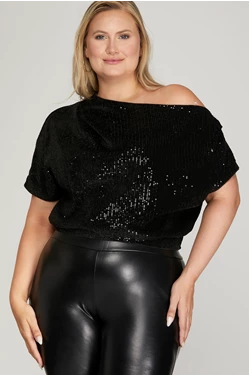 ASYMMETRICAL SEQUIN TOP - PLUS