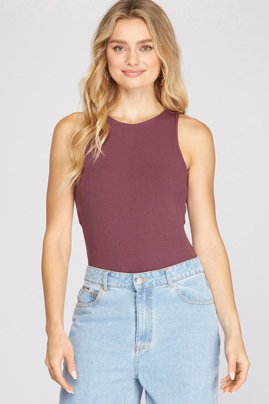 HALTER STRETCH RIB KNIT BODYSUIT WITH SNAP CLOSURE - The Season Boutique