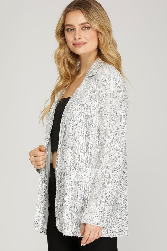 SINGLE BUTTON SEQUIN BLAZER - The Season Boutique