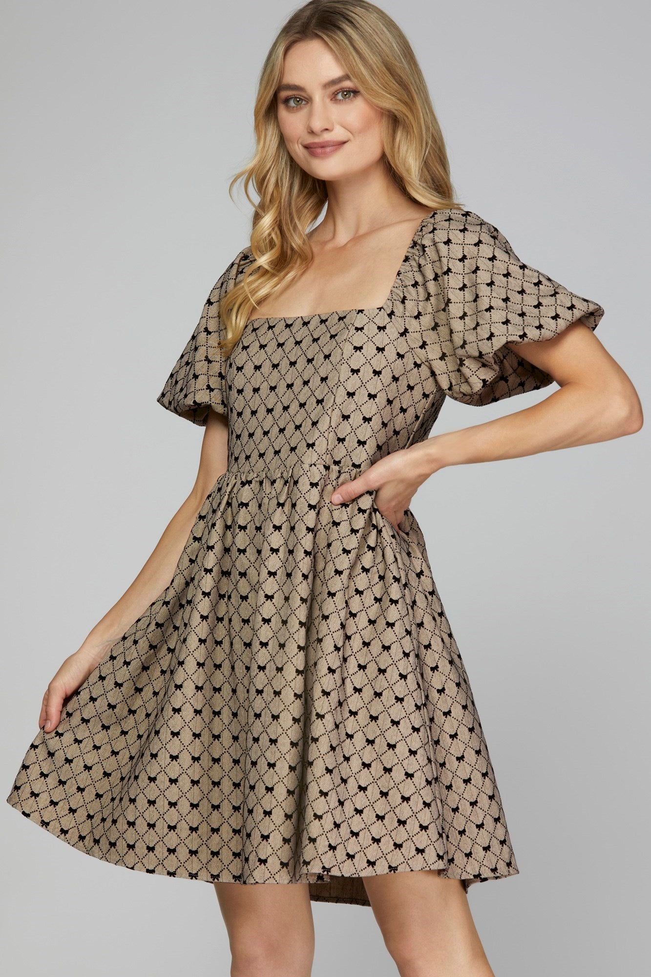 BOW WOVEN DRESS WITH POCKETS