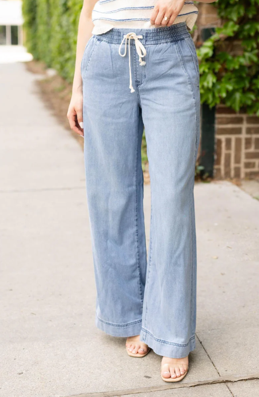 HIDDEN Medium Light Pull-On Wide Leg Denim