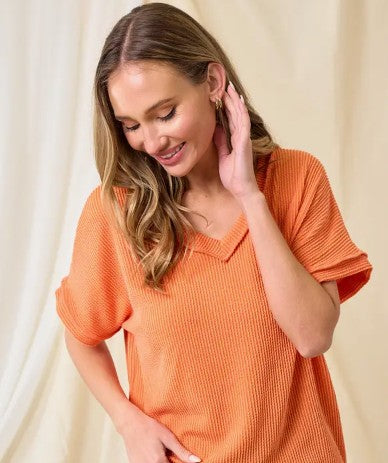 Simple and Plain Rib Top - Orange