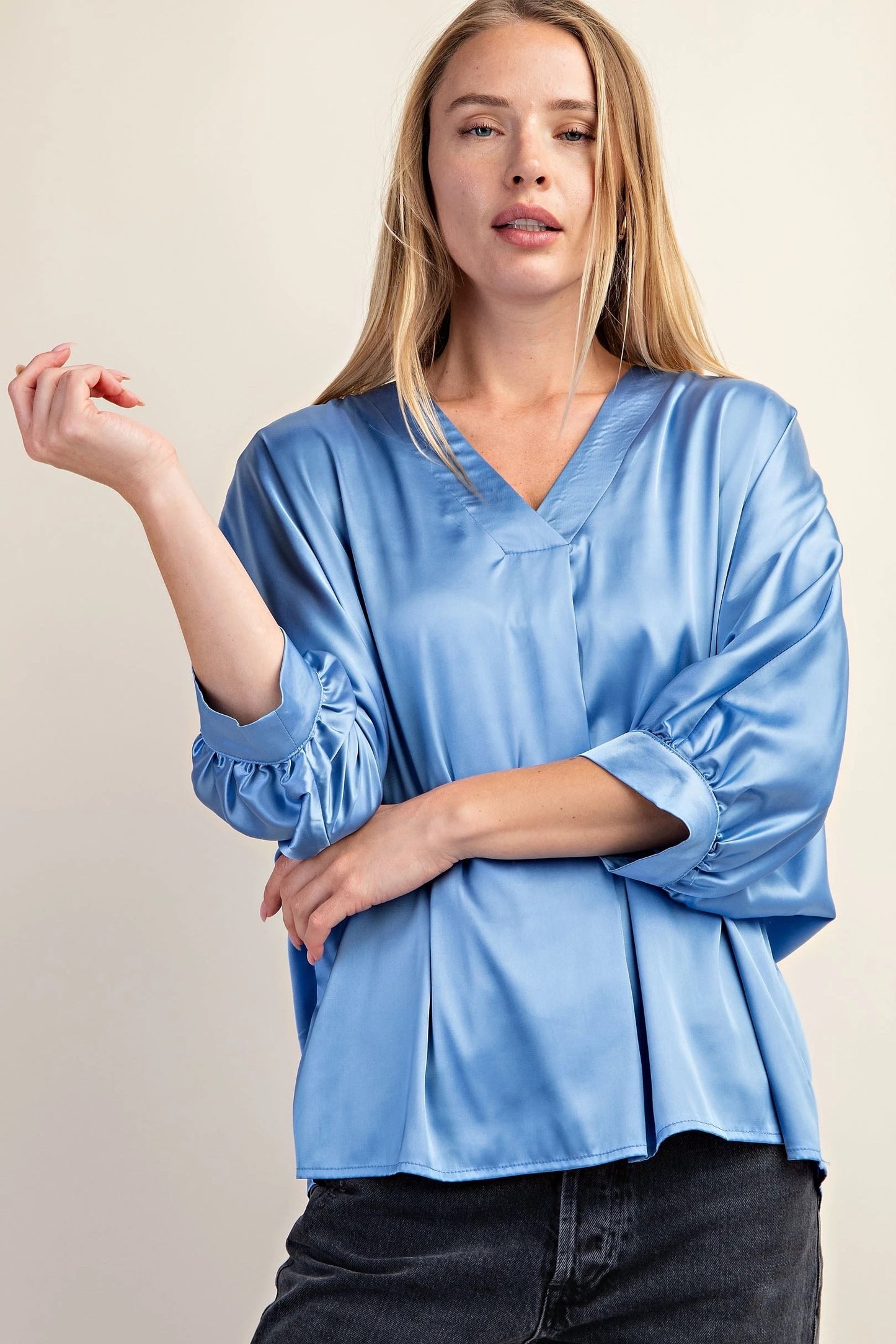 Satin V-Neck Loose Fit Blouse
