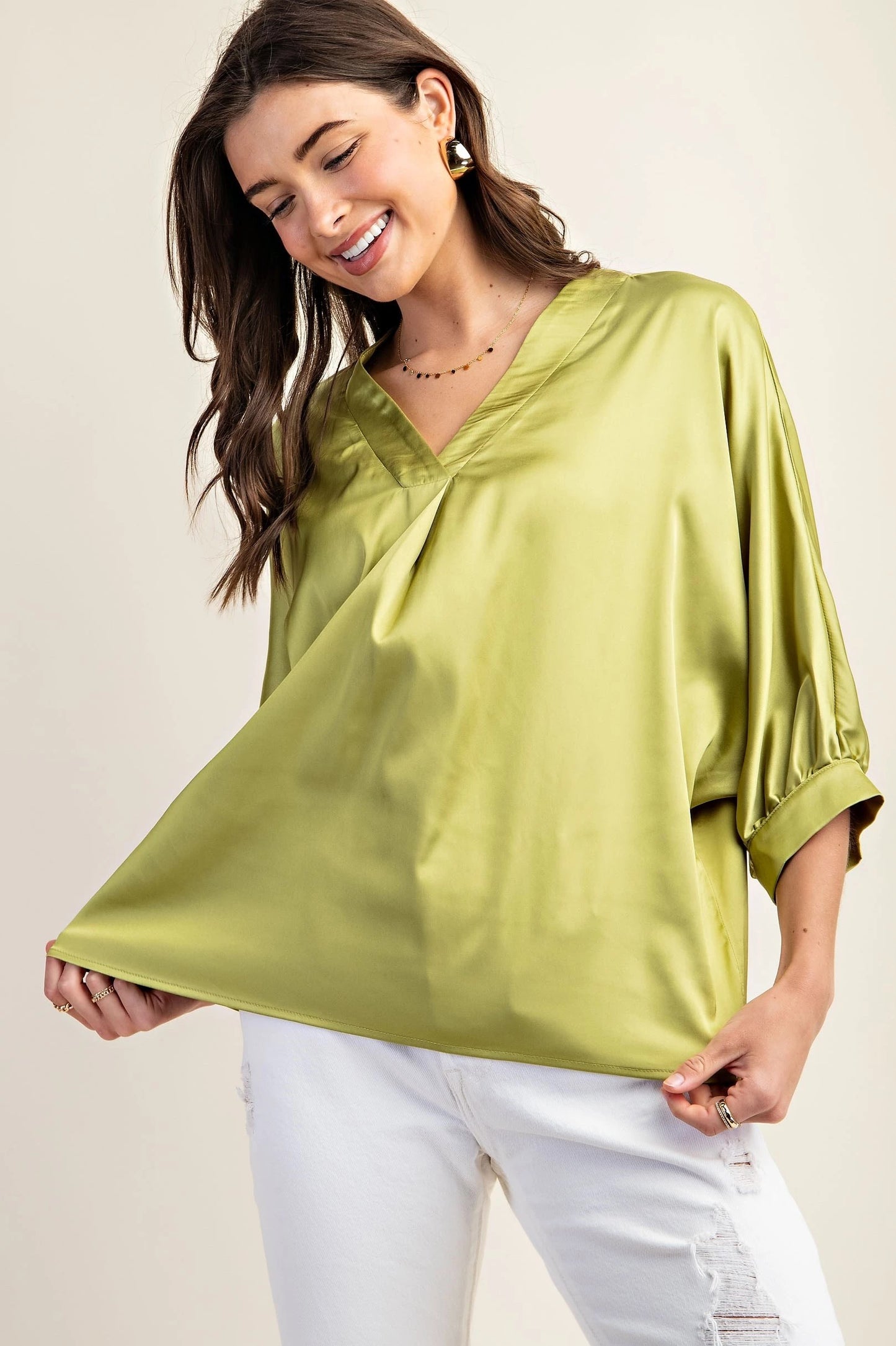 Satin V-Neck Loose Fit Blouse