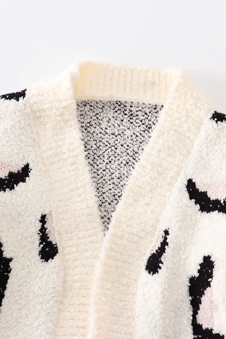 Girls White Leopard Cardigan