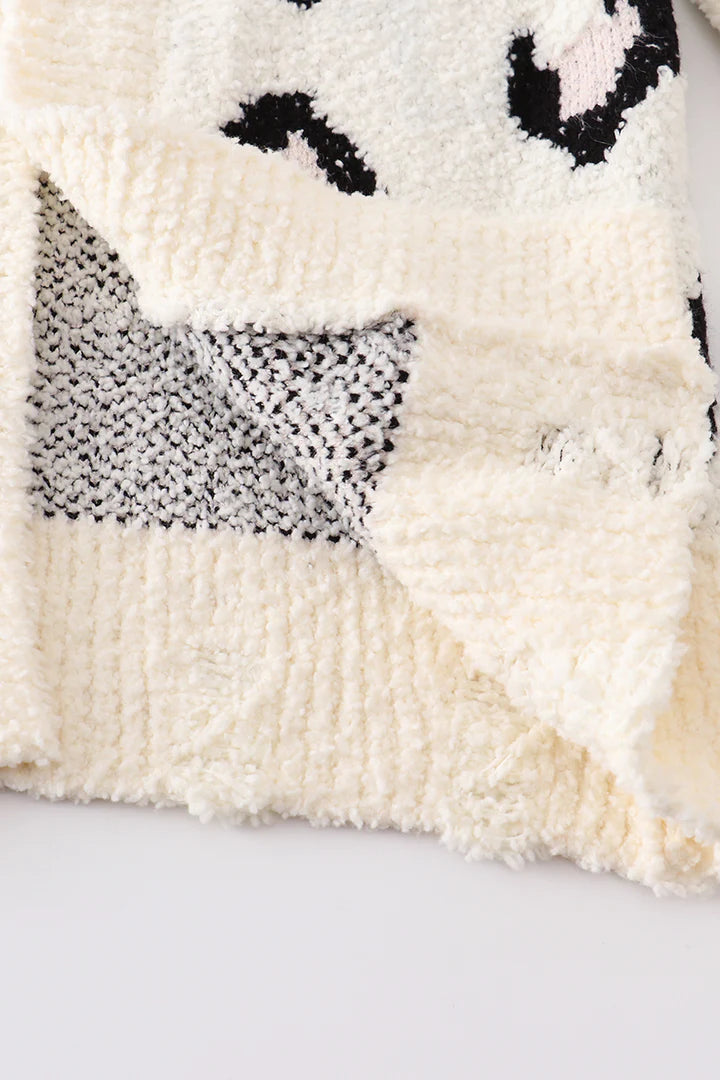 Girls White Leopard Cardigan