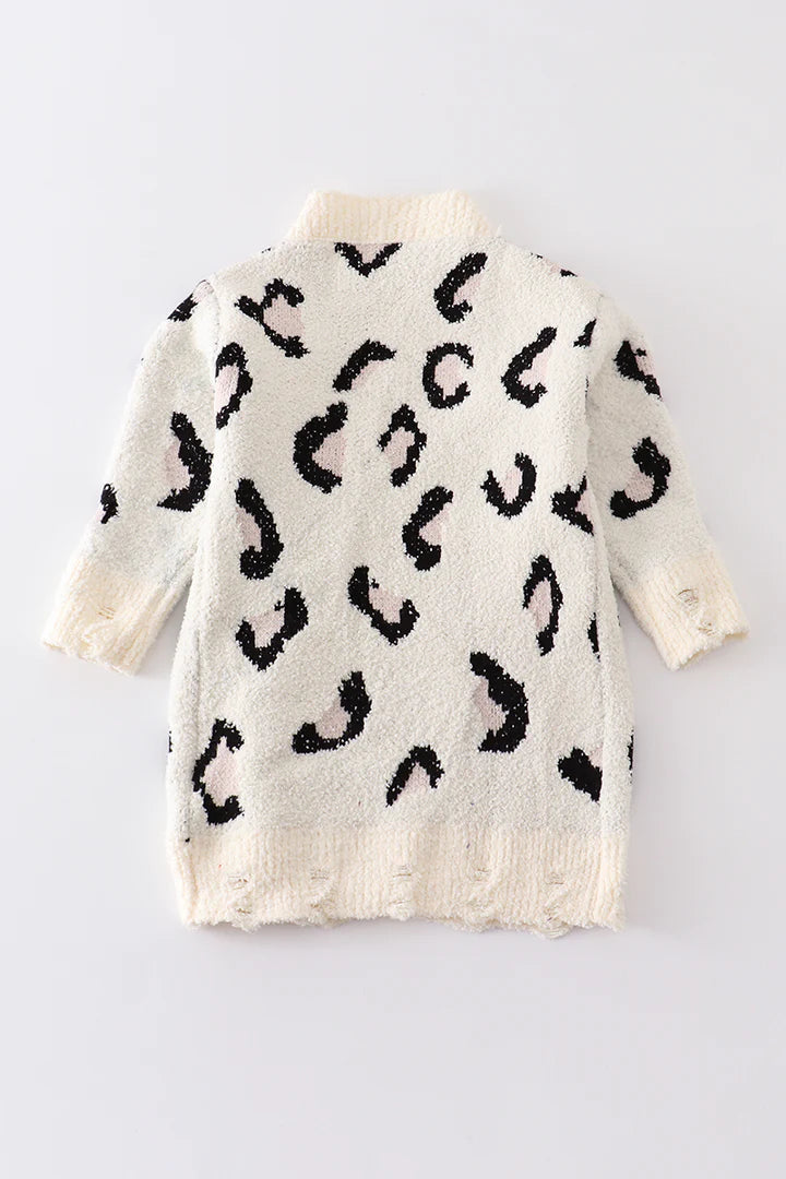 Girls White Leopard Cardigan