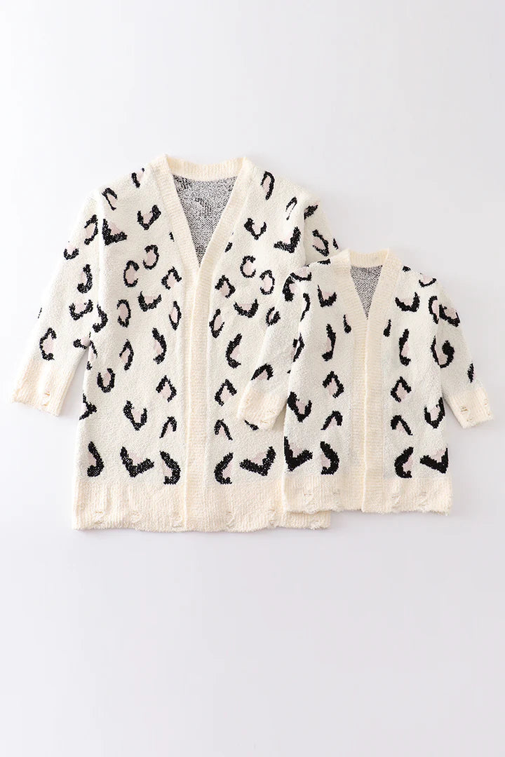 Girls White Leopard Cardigan