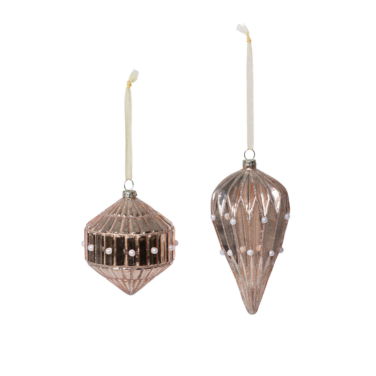 Pleated Pearl Embellished Glass Finial Ornament, 2 Assorted Styles - The Season Boutique