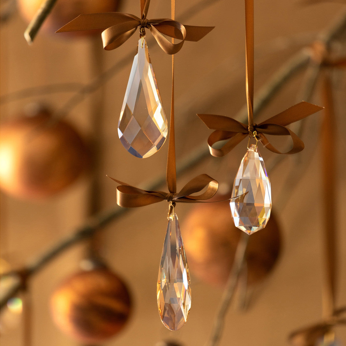Faceted Crystal Drop Rose Gold Ornaments - The Season Boutique