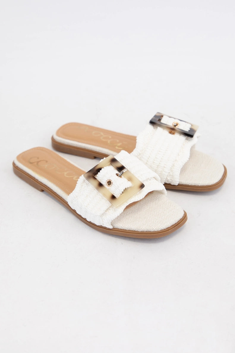 Tortoise Buckle Raffia Sandals