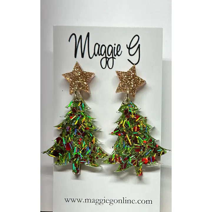 Christmas Tree Resin Earrings