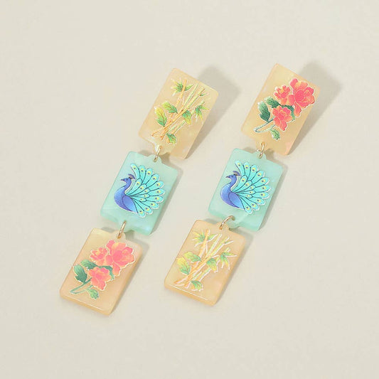 Triple Mahjong Tile Link Drop Earrings - The Season Boutique