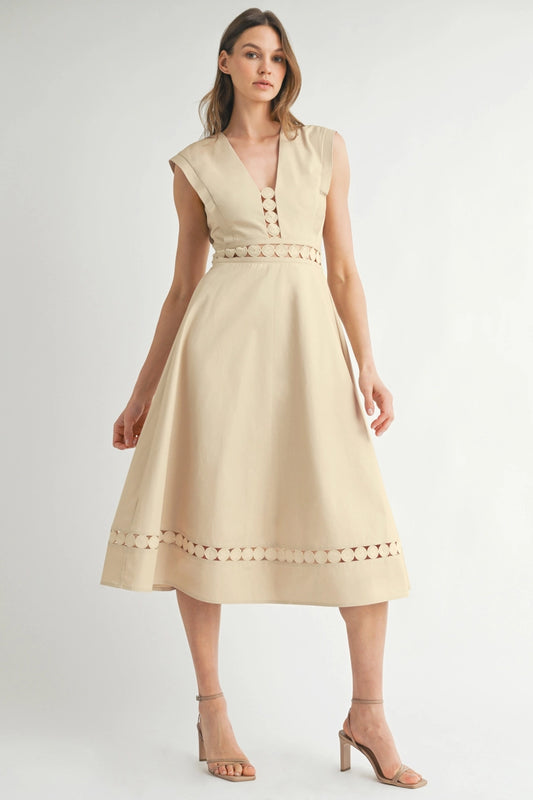 Sleeveless Lace Trim Midi Dress