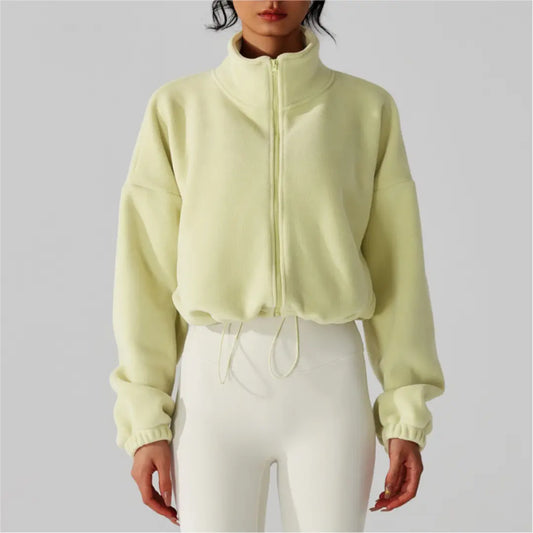 Reversible Fleece Cropped Drawstring Jacket - The Season Boutique