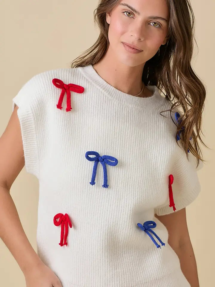 4th of July Ribbon Bow Knit Top