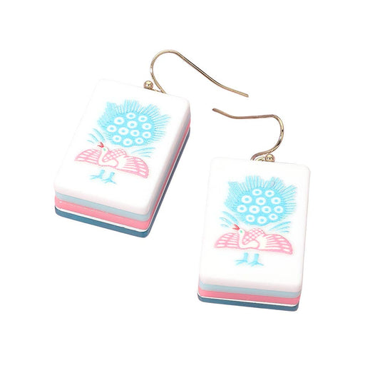Mahjong Tile Drop Earrings Blue - The Season Boutique