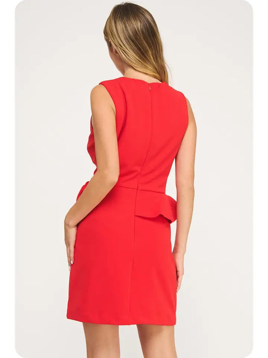 Rosette Stretch Peplum Mini Dress