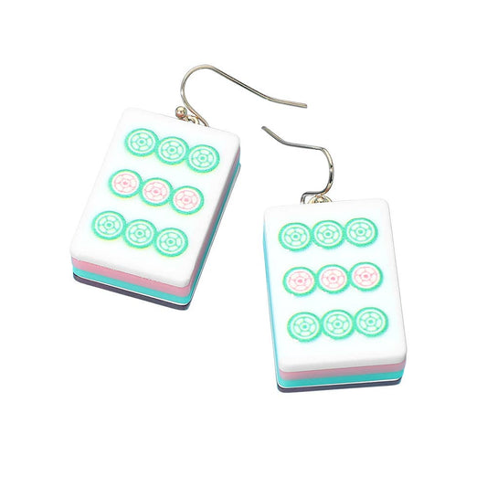 Mahjong Tile Drop Earrings Green - The Season Boutique
