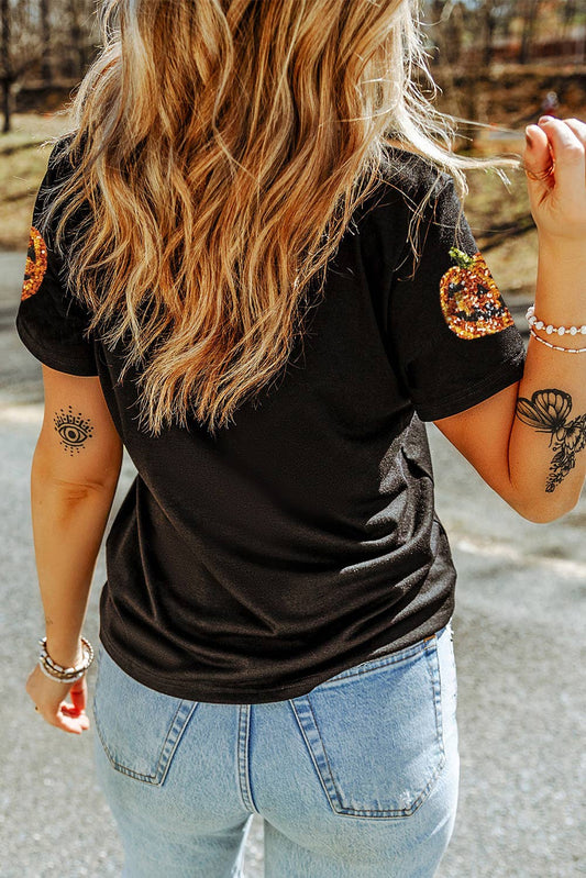 Sequin Pumpkin Face Top